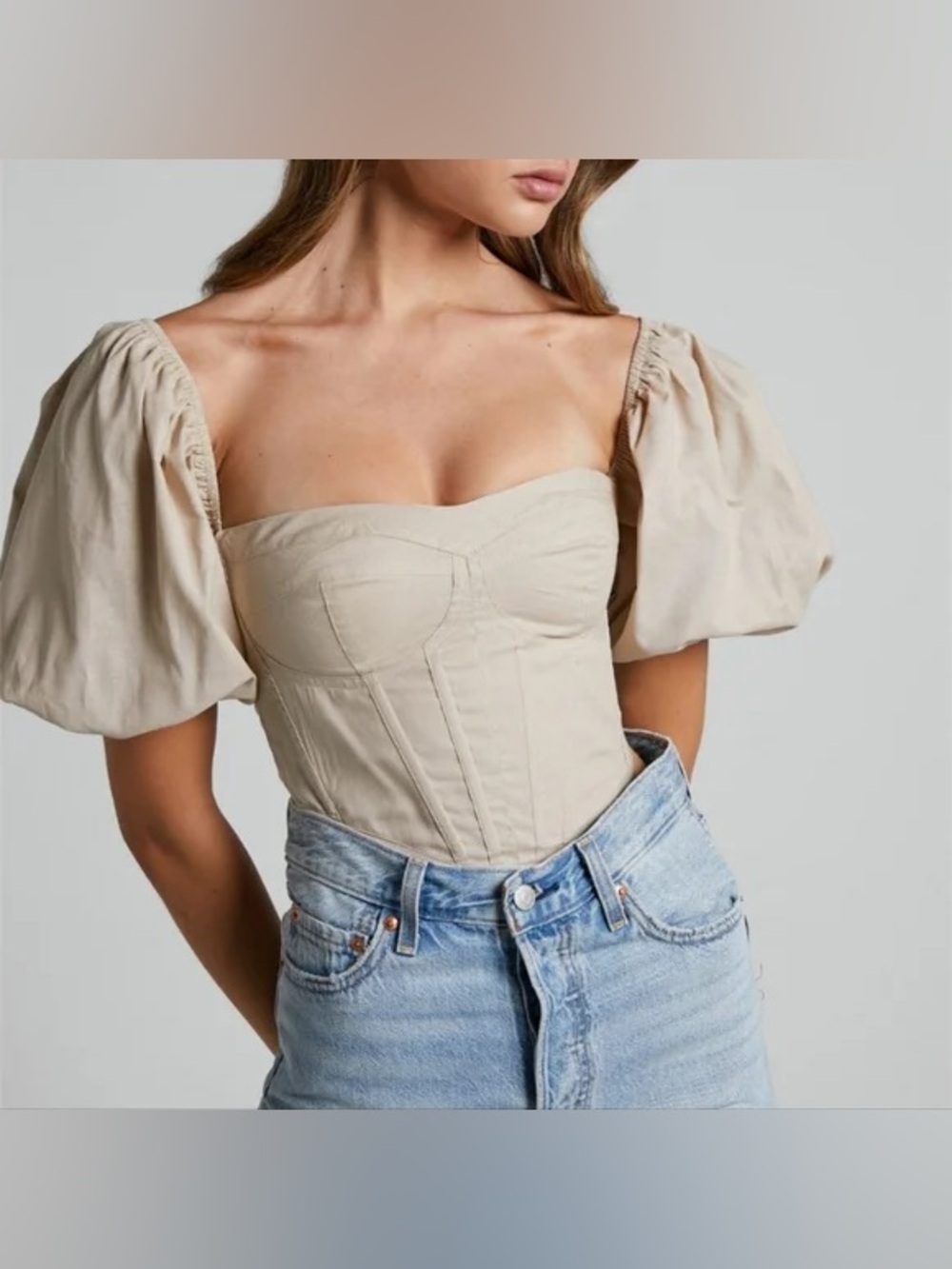 Showpo Estella Corset Bustier Puff Sleeve Top